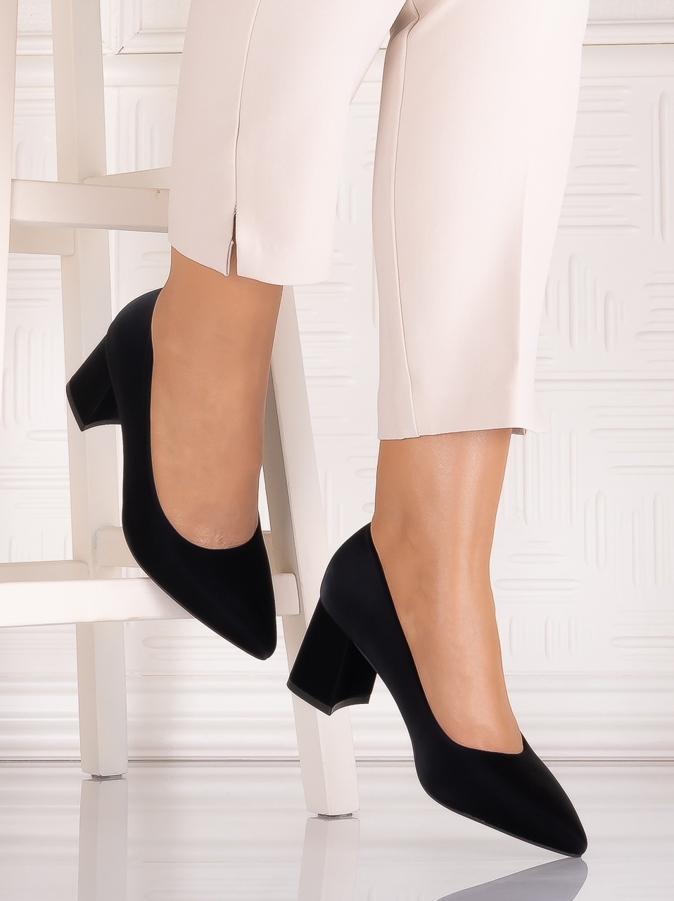 Pantofi dama cu toc Negrii din Piele Ecologica Satinata Arriba - imagine 4