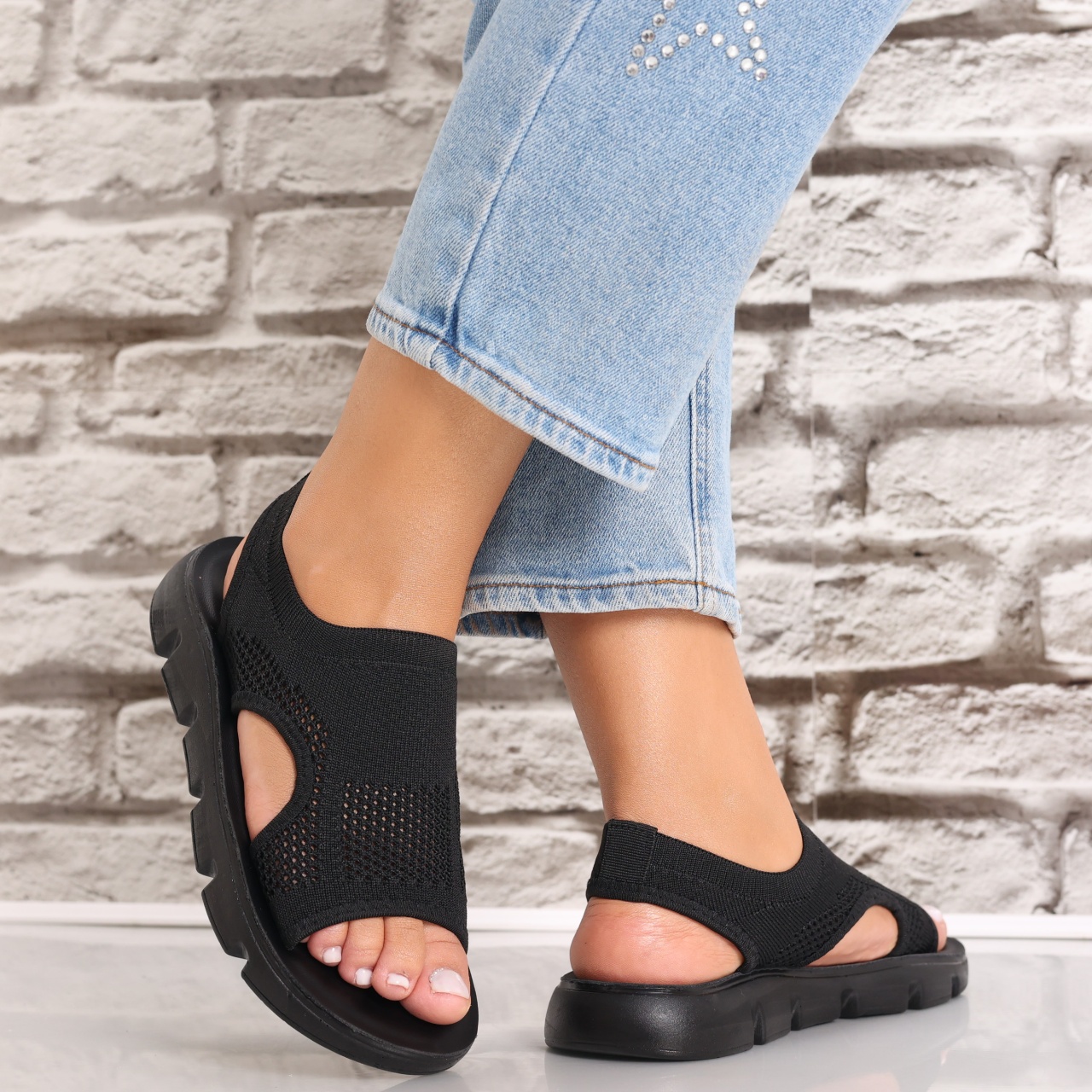 Sandale dama fara toc Negre din Textil Analga - 1 | YEO
