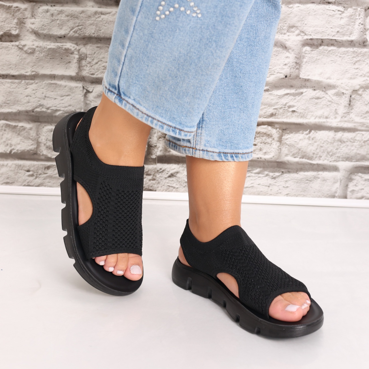 Sandale dama fara toc Negre din Textil Galna - 3 | YEO