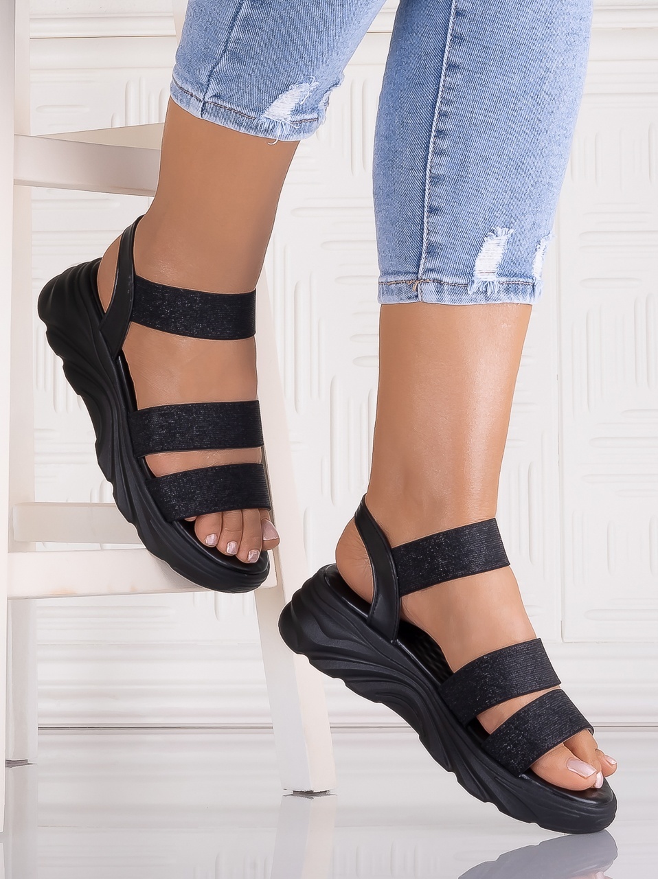 Sandale dama Negre din Piele Ecologica Roxanna - imagine 2