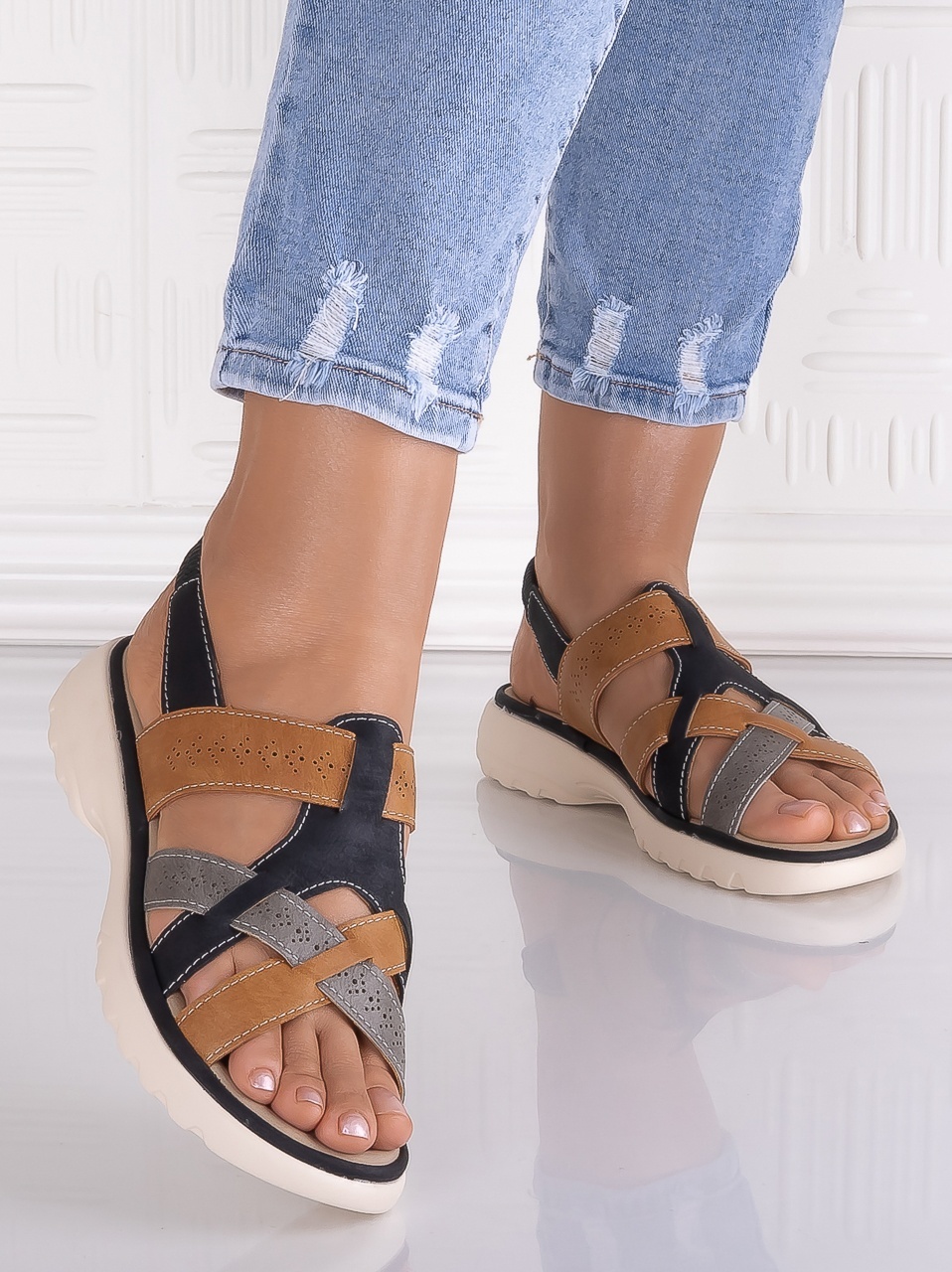 Sandale dama Negre din Piele Ecologica Serianna - imagine 4