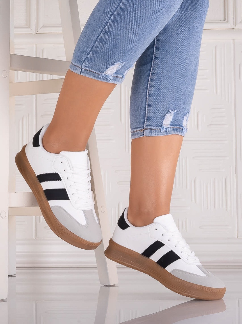 Adidasi dama Albi din Piele Ecologica Sanema - YIYI - imagine 2