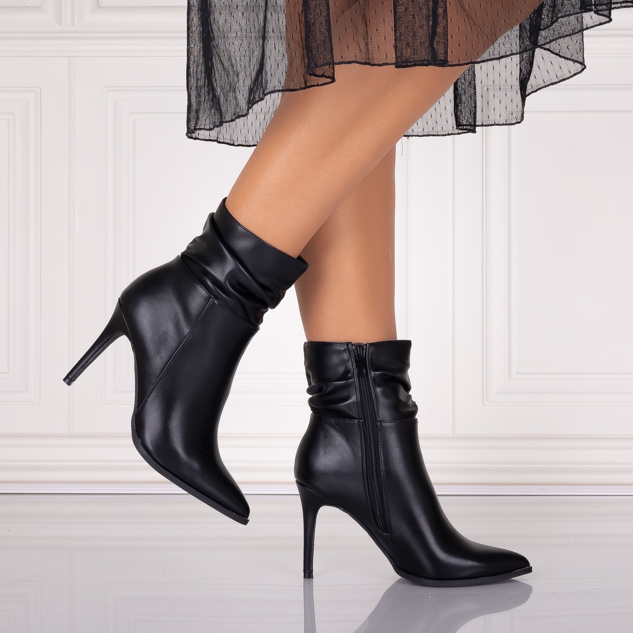 Botine Dama cu toc Negre din Piele Ecologica Aladya - 2 | YEO