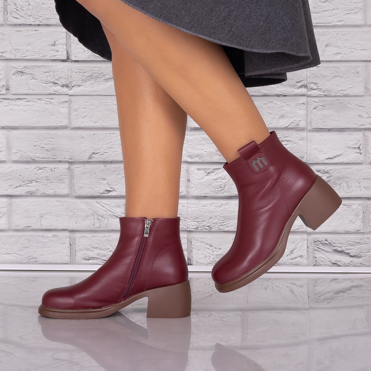 Ghete dama Bordo din Piele Naturala Eusebia - 1 | YEO
