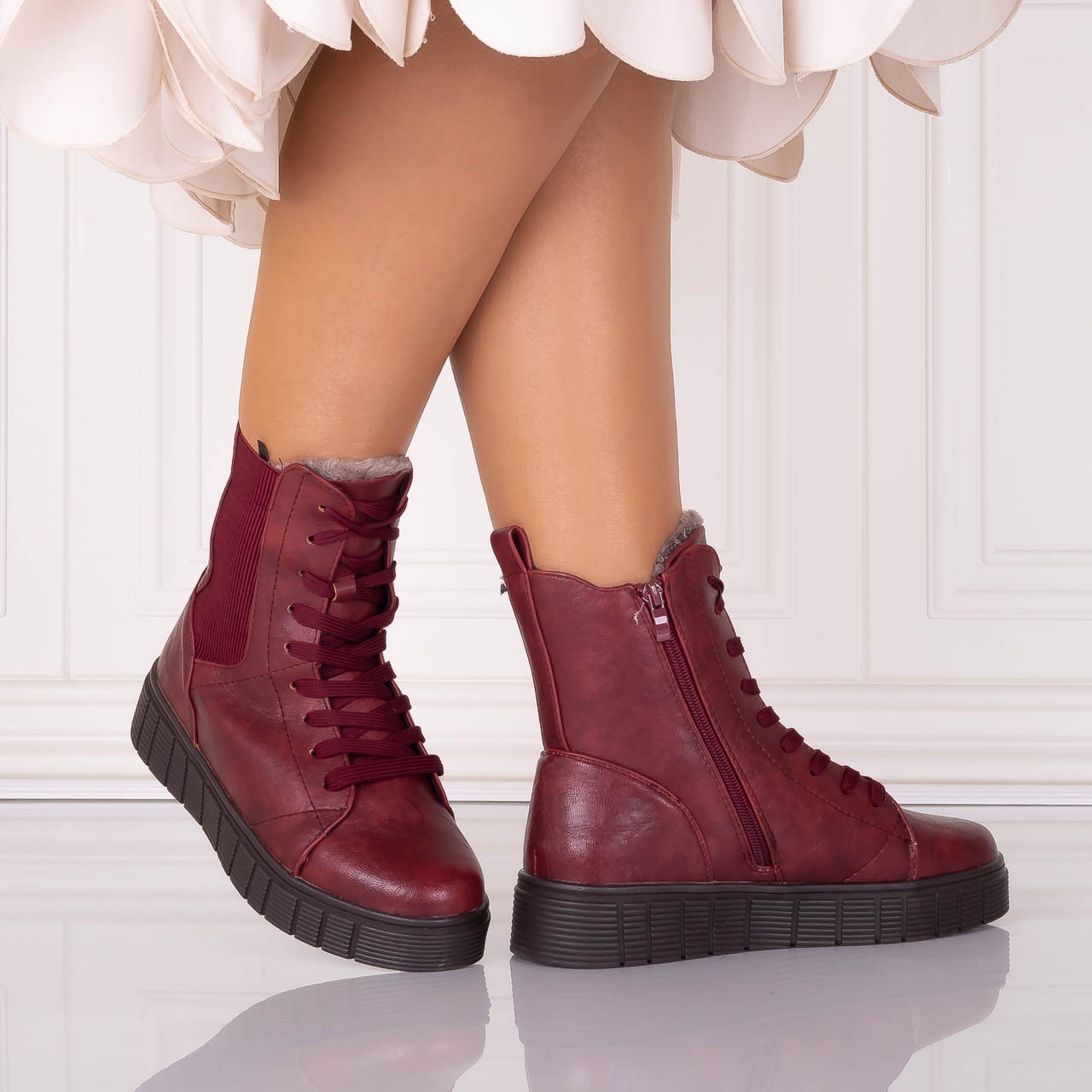 Ghete Dama Imblanite Bordo din Piele Ecologica Jameria - 3 | YEO