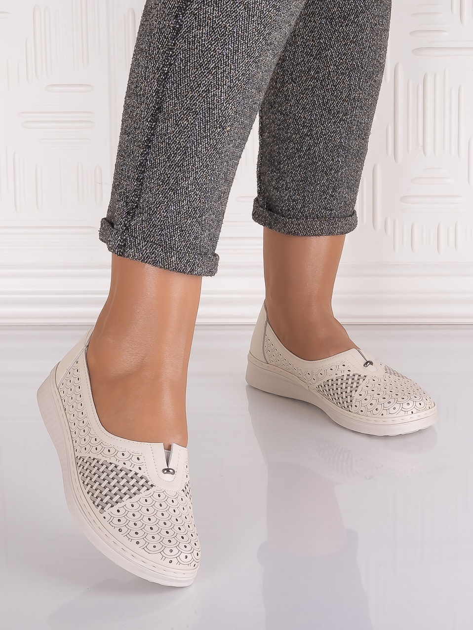 Pantofi casual Bej dama din Piele Ecologica Amosa - imagine 4