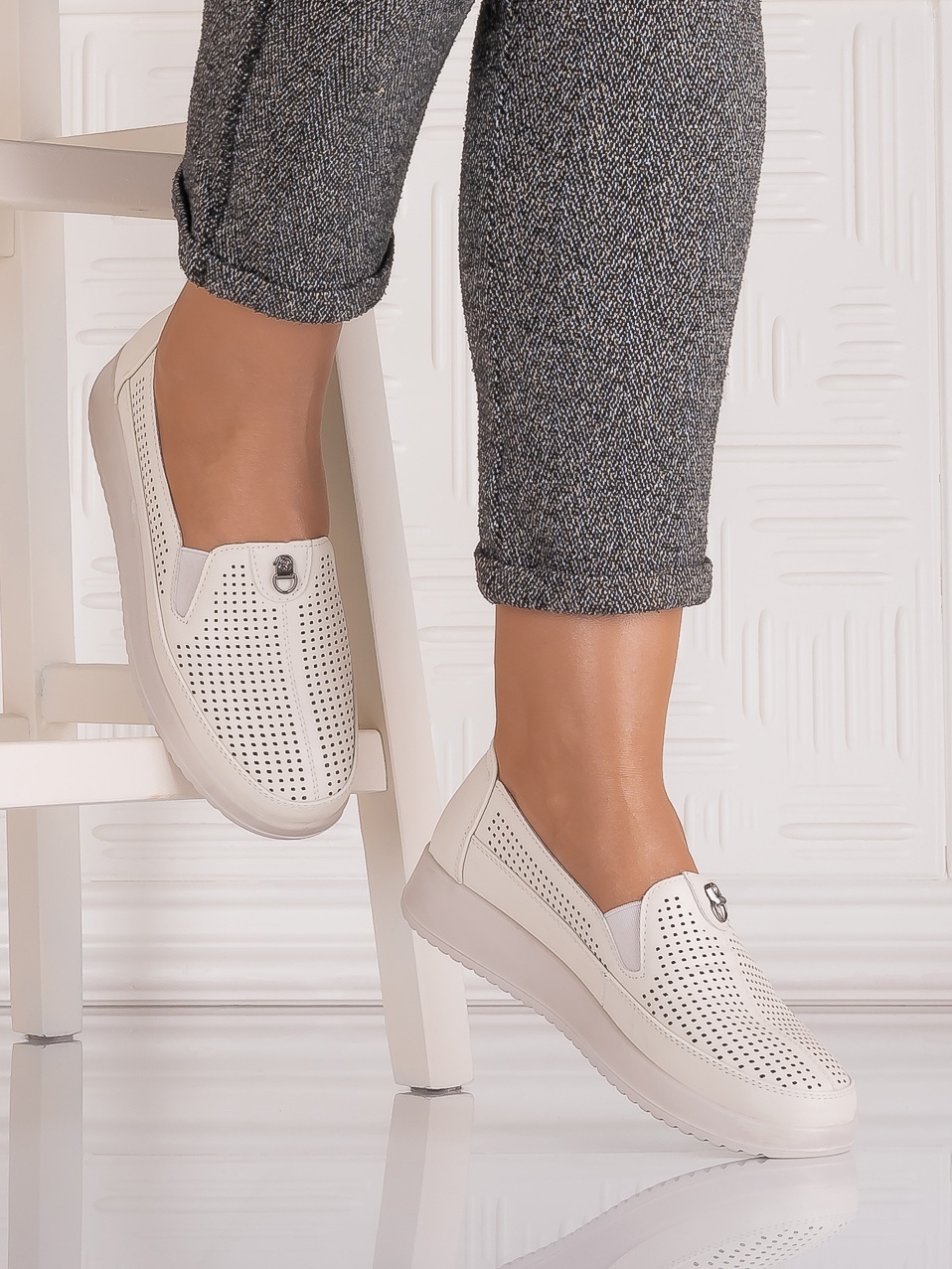 Pantofi casual Bej dama din Piele Ecologica Romason - imagine 2