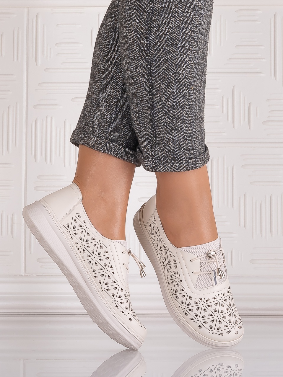 Pantofi casual Bej dama din Piele Ecologica Sorata - imagine 3