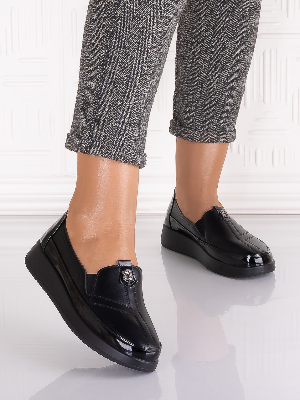 Pantofi casual Negrii dama din Piele Ecologica Assia - imagine 5