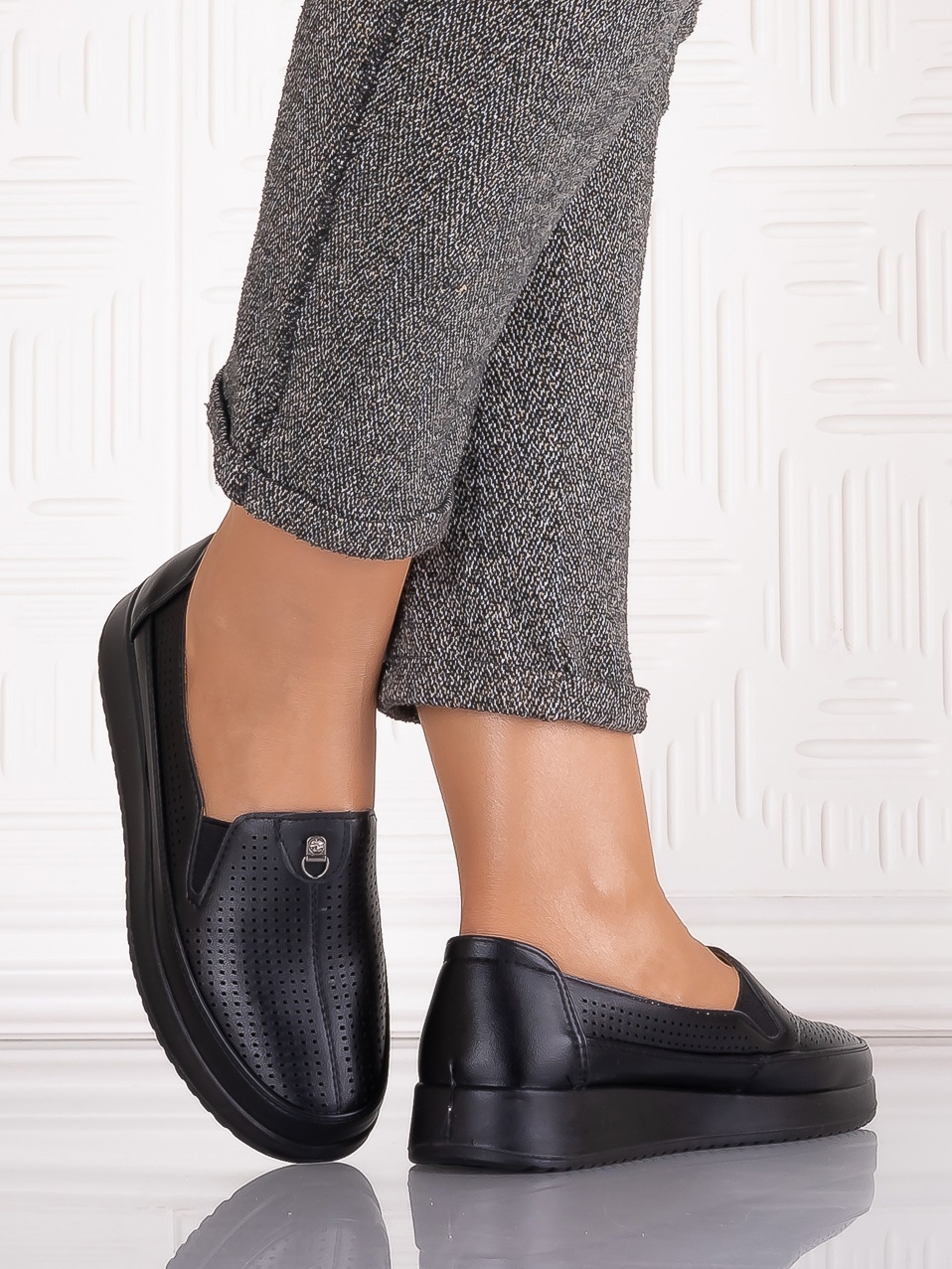 Pantofi casual Negrii dama din Piele Ecologica Romason - imagine 4