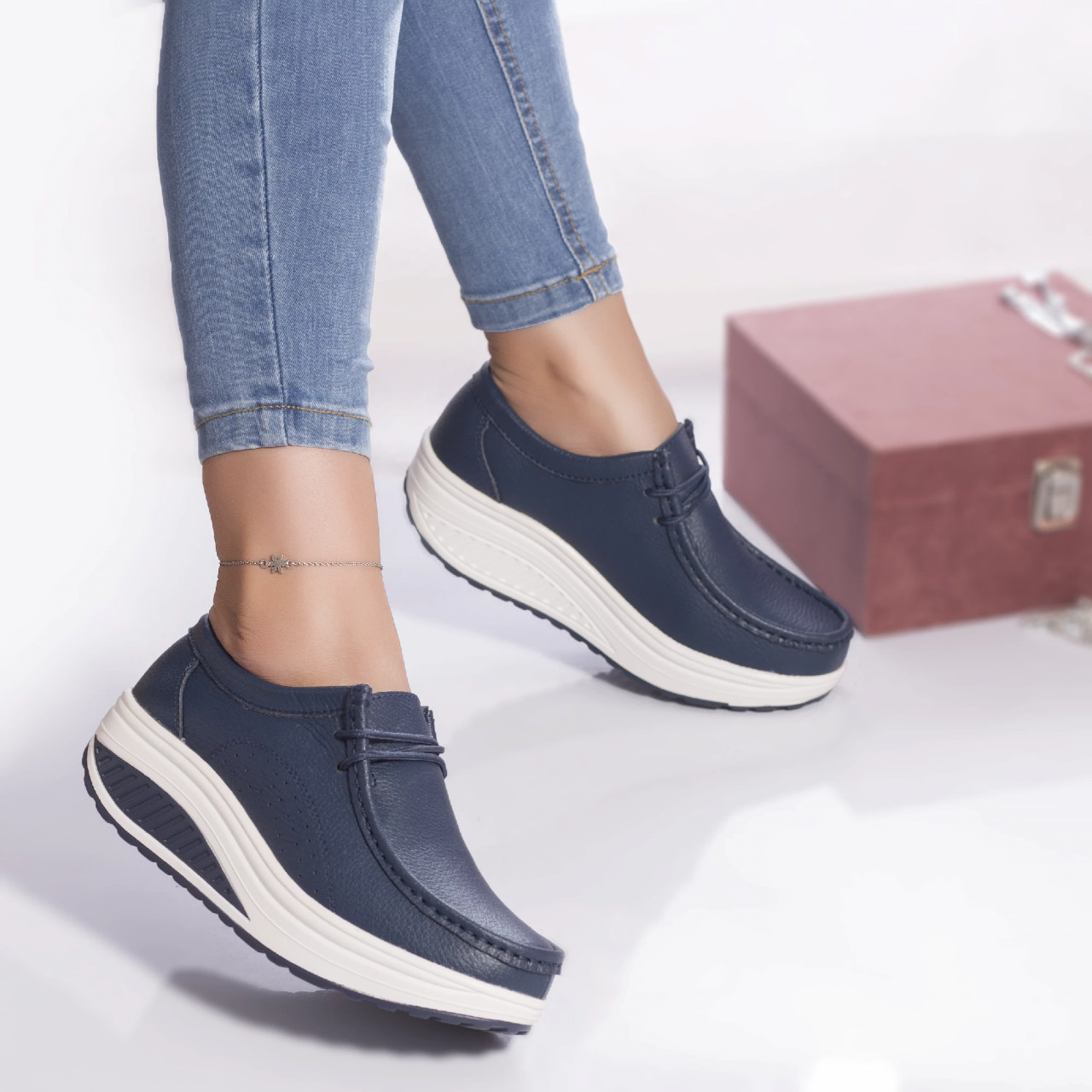 Pantofi casual oscara piele naturala albastru