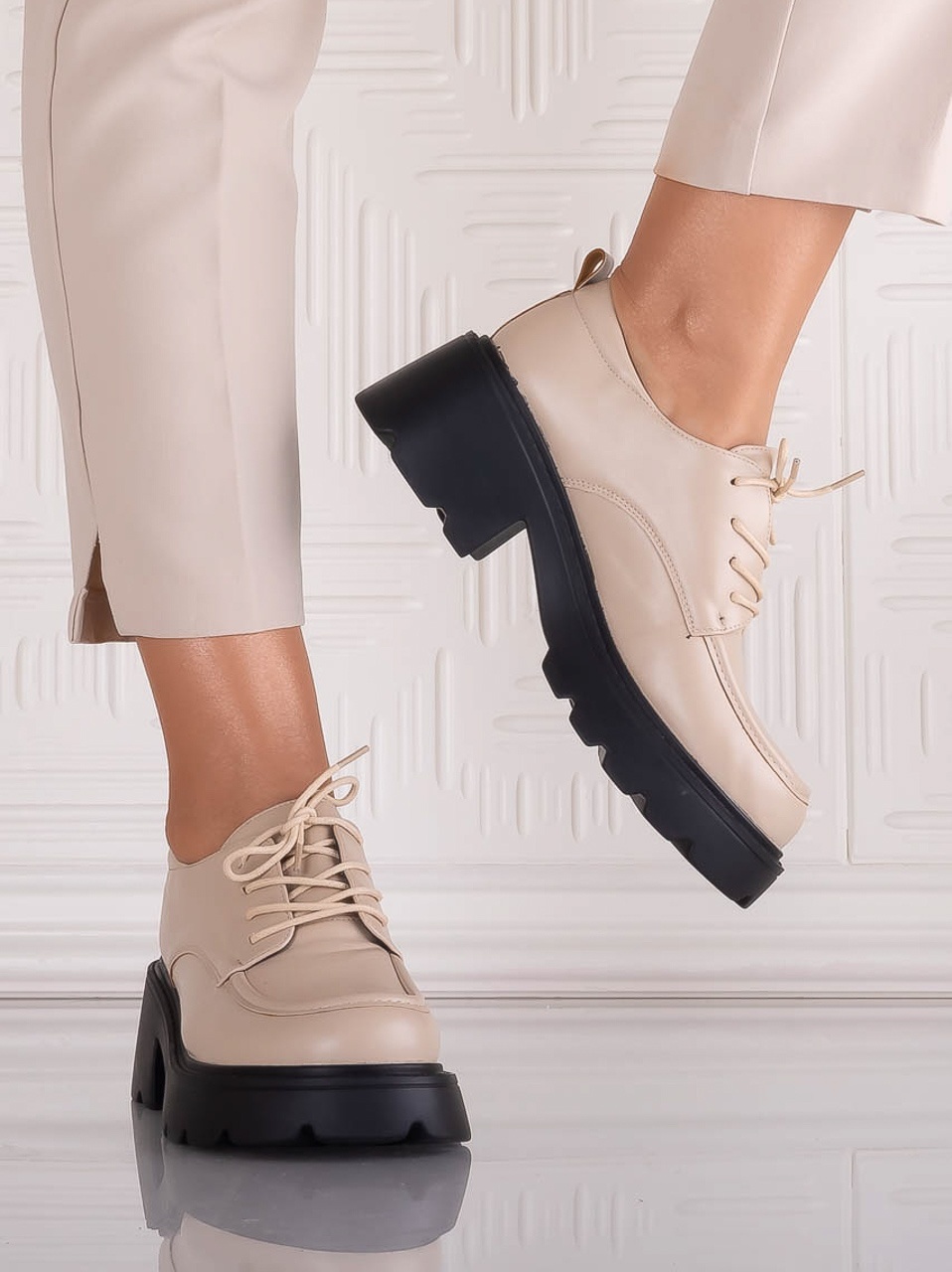 Pantofi dama casual Bej din Piele Ecologica Misayna - imagine 5