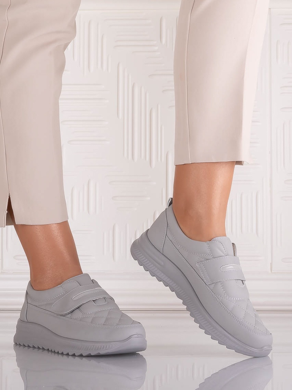 Pantofi dama Casual Gri din Piele Ecologica Osica - imagine 5