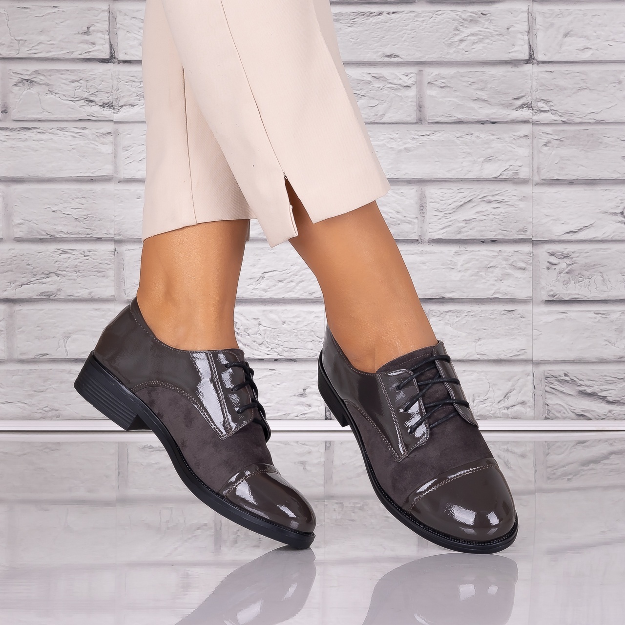 Pantofi dama casual Gri piele ecologica Capricia - 2 | YEO