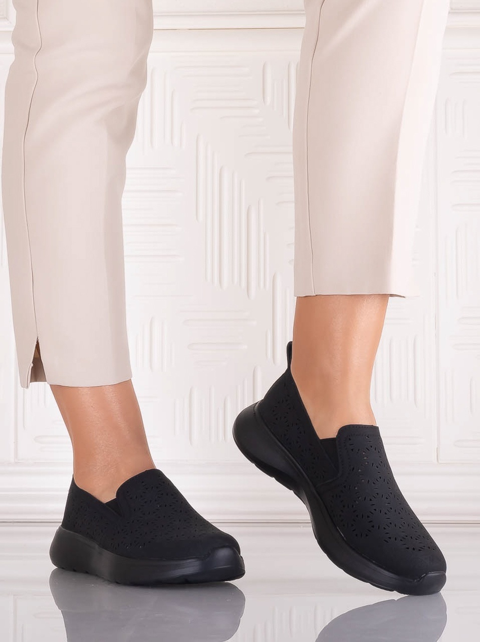 Pantofi dama Casual Negri din Piele Ecologica Irinea - imagine 5