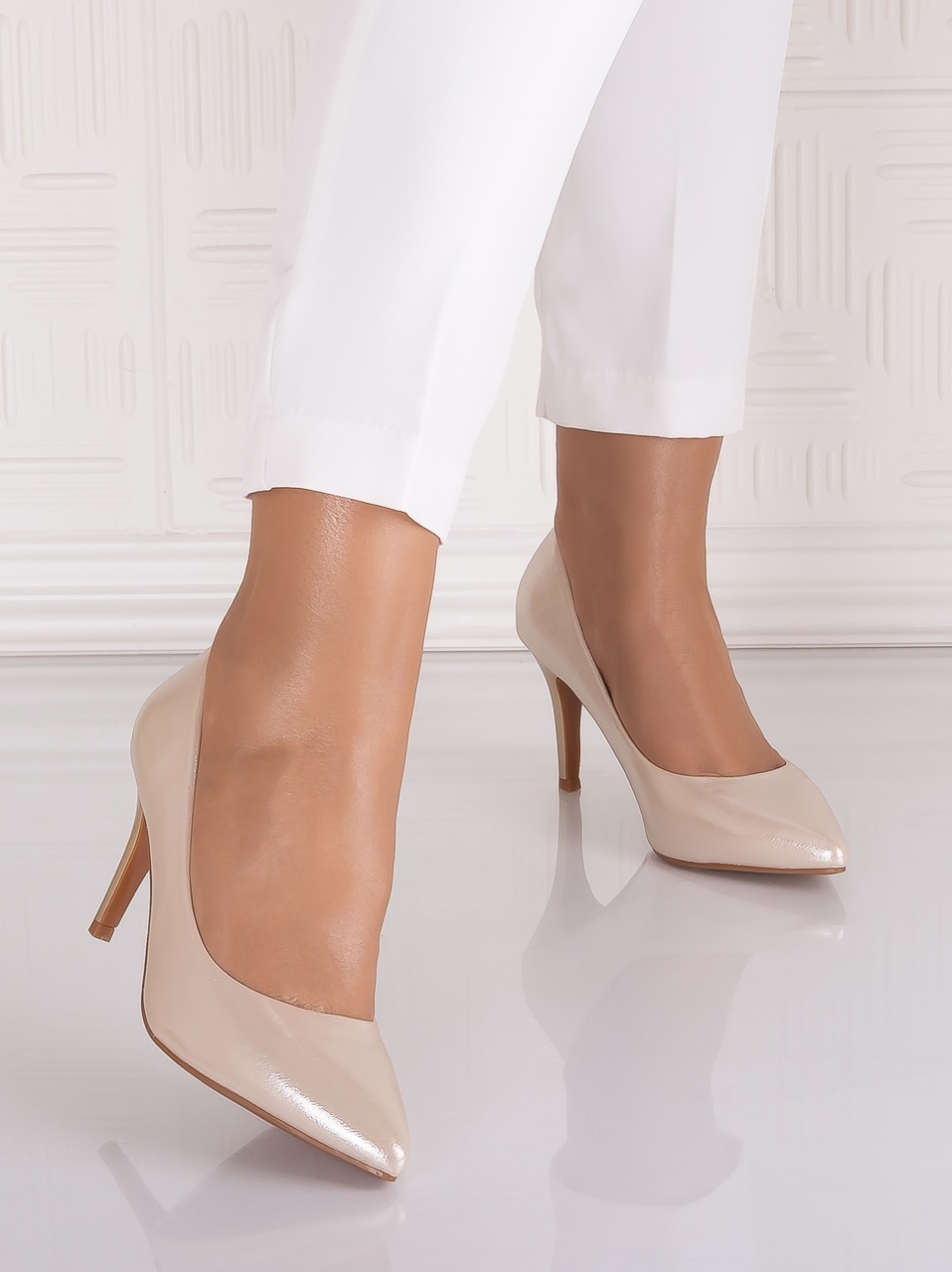 Pantofi dama cu toc Aurii din Piele Ecologica Sidefata Iolanda - imagine 6