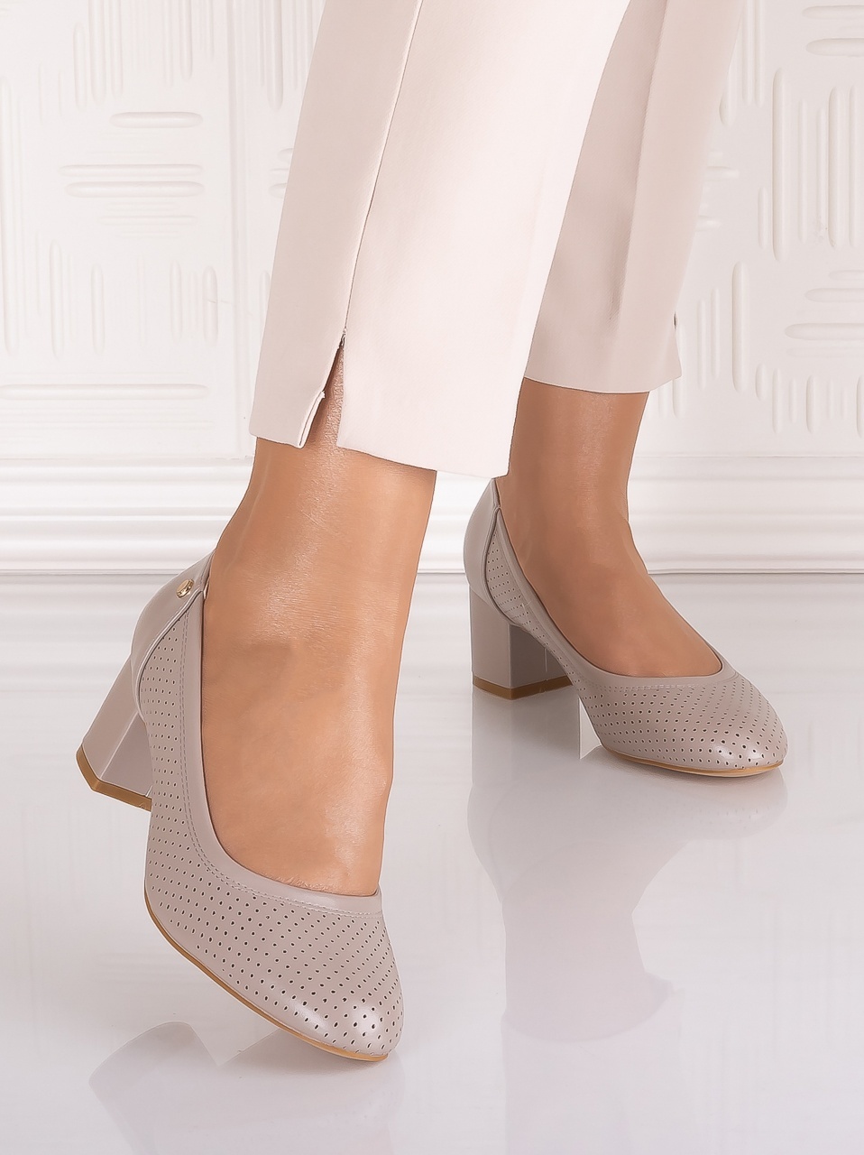 Pantofi dama cu toc Kaki din Piele Ecologica Comnosa - imagine 5