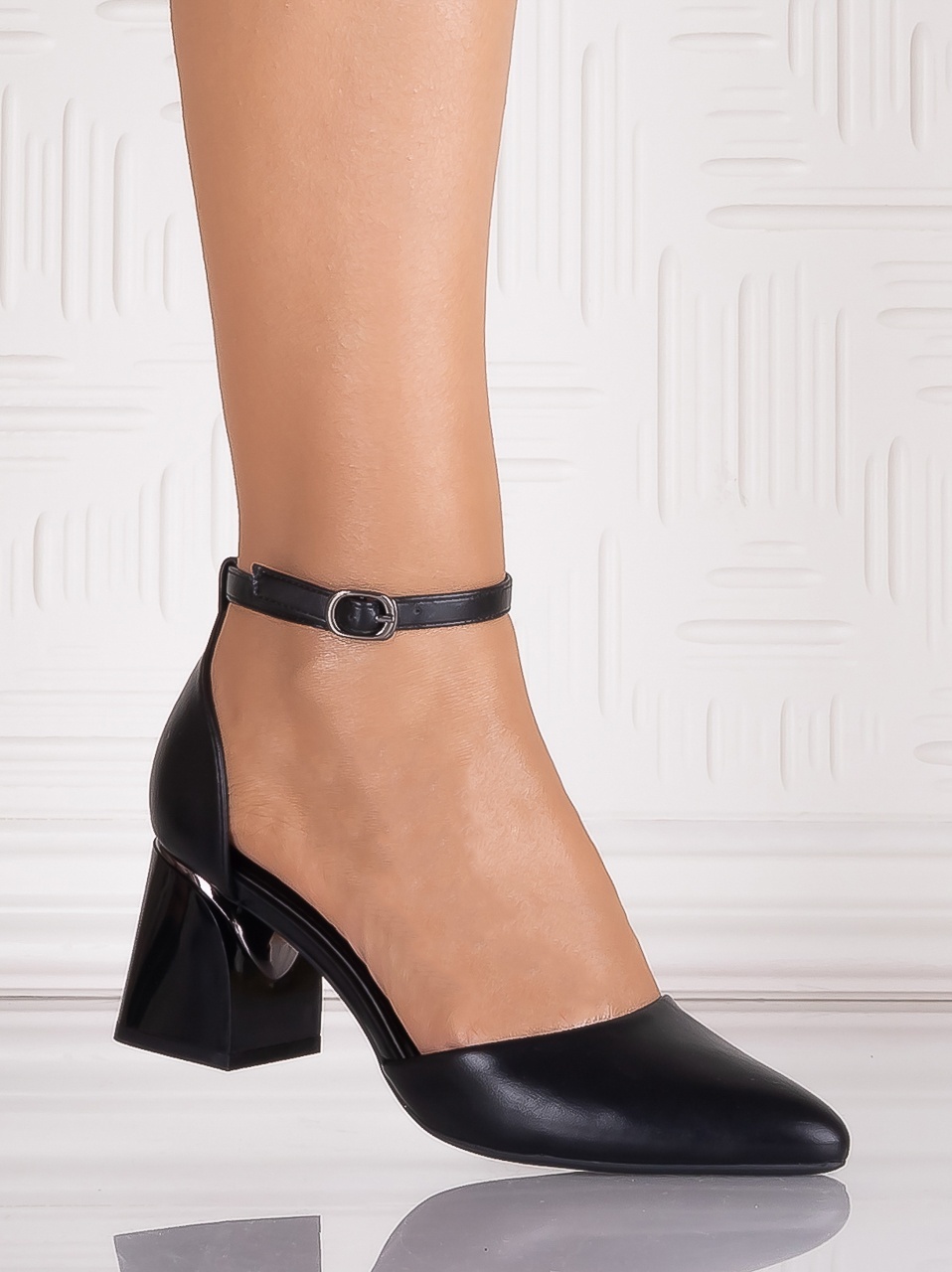 Pantofi dama cu toc Negrii din Piele Ecologica Samana - imagine 2