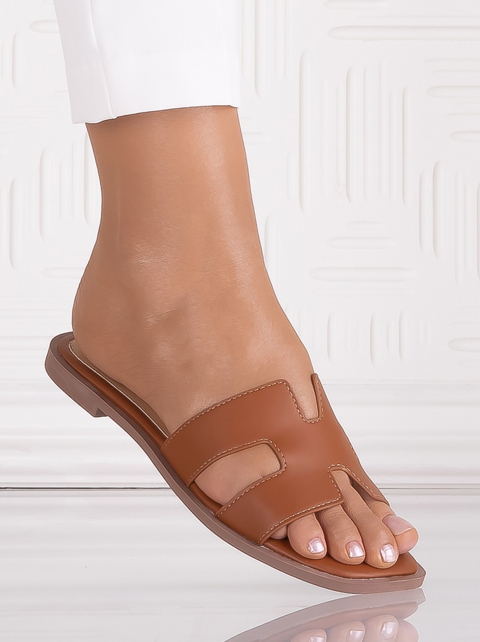 Papuci damă Maro din piele ecologică Mandira - imagine 3