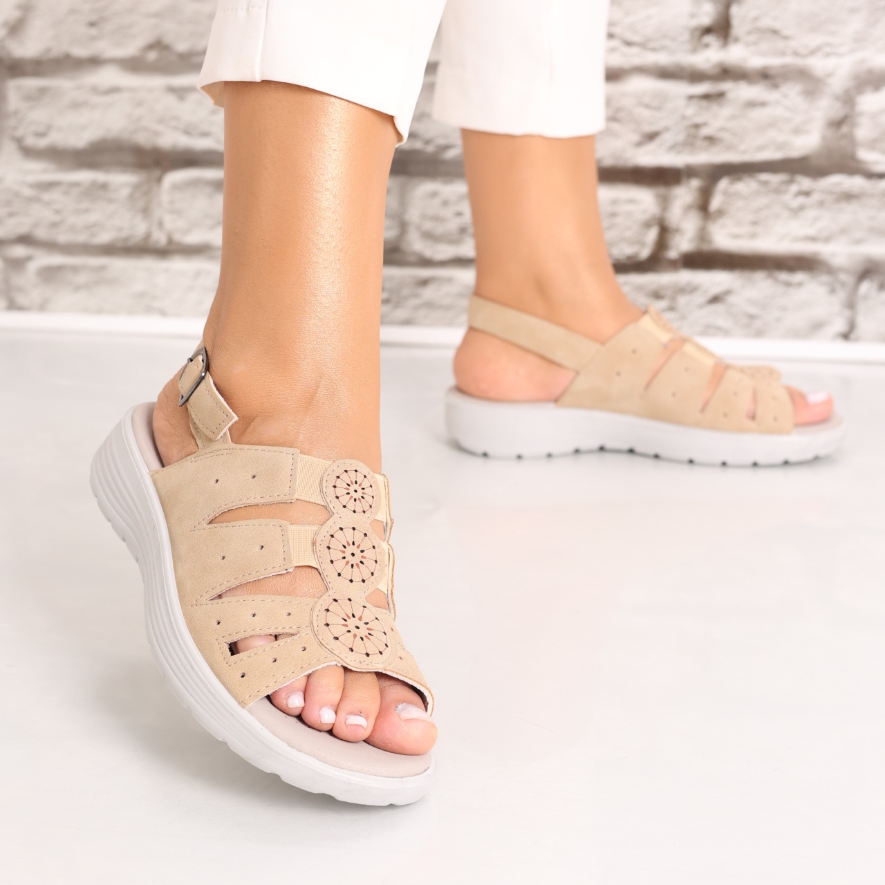 Sandale dama fara toc Kaki din Piele Ecologica Aranol - 2 | YEO