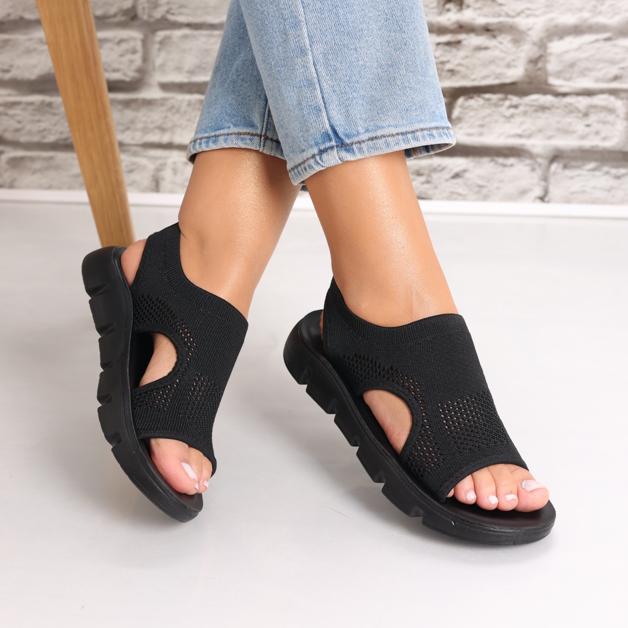 Sandale dama fara toc Negre din Textil Analga - 2 | YEO