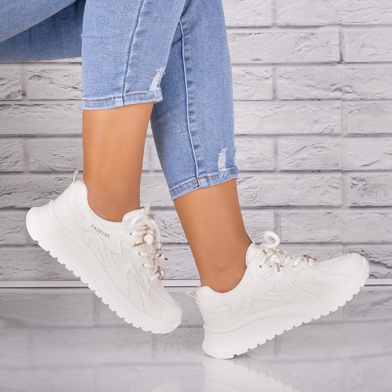 Adidasi dama Bej din Piele Eco/ Textil Tanada - 1 | YEO