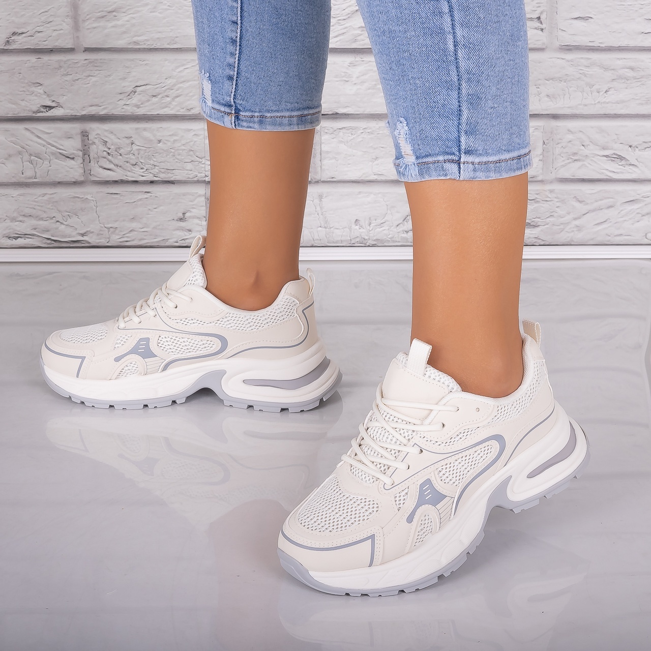 Adidasi dama Bej din Piele Eco/ Textil Zaira - 3 | YEO
