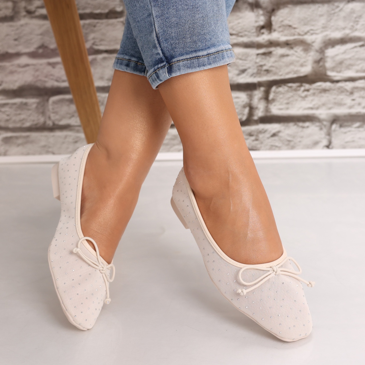 Balerini dama Bej din Textil Lerina - 1 | YEO