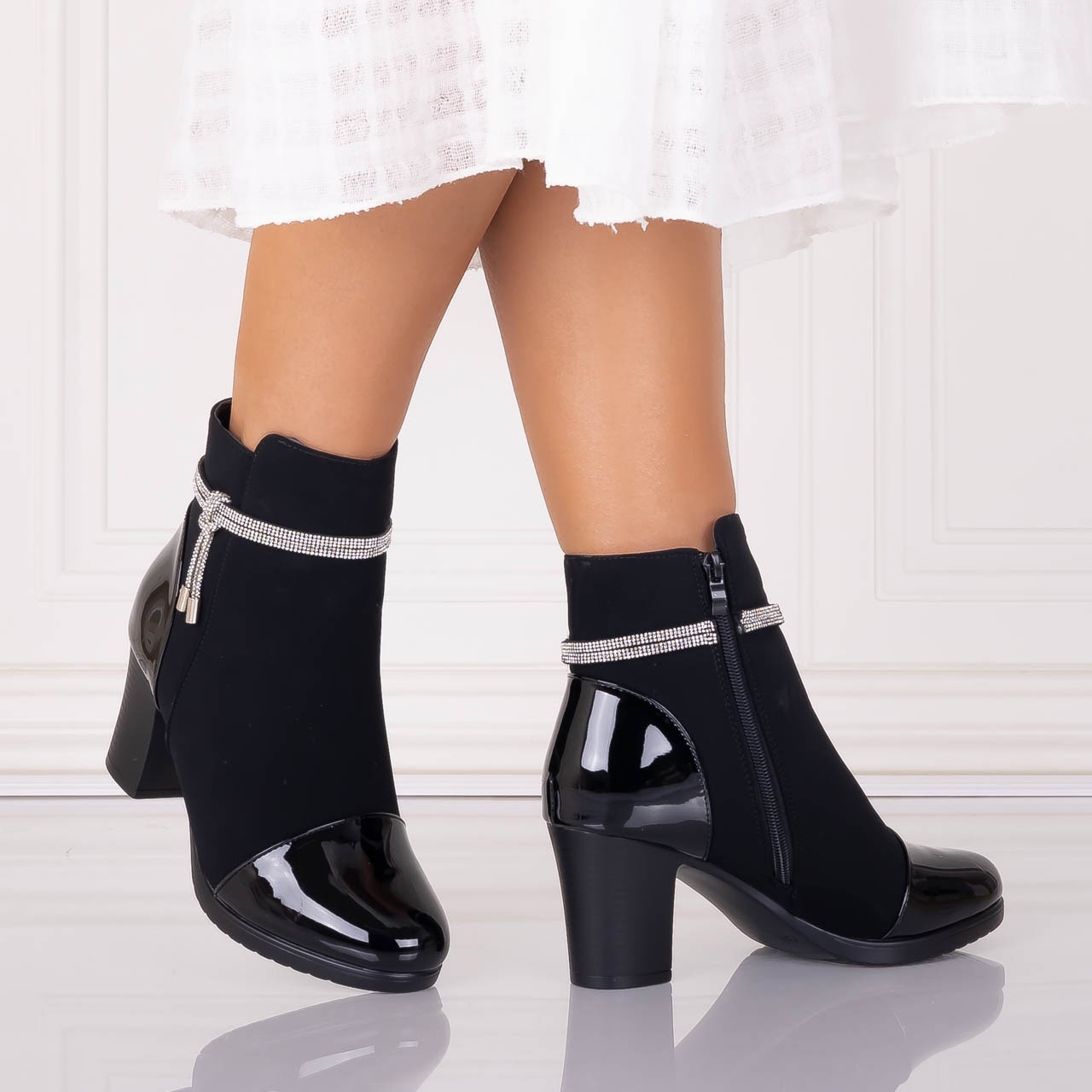 Botine Dama Imblanite Negre din Piele Ecologica Intoarsa Serava - 2 | YEO
