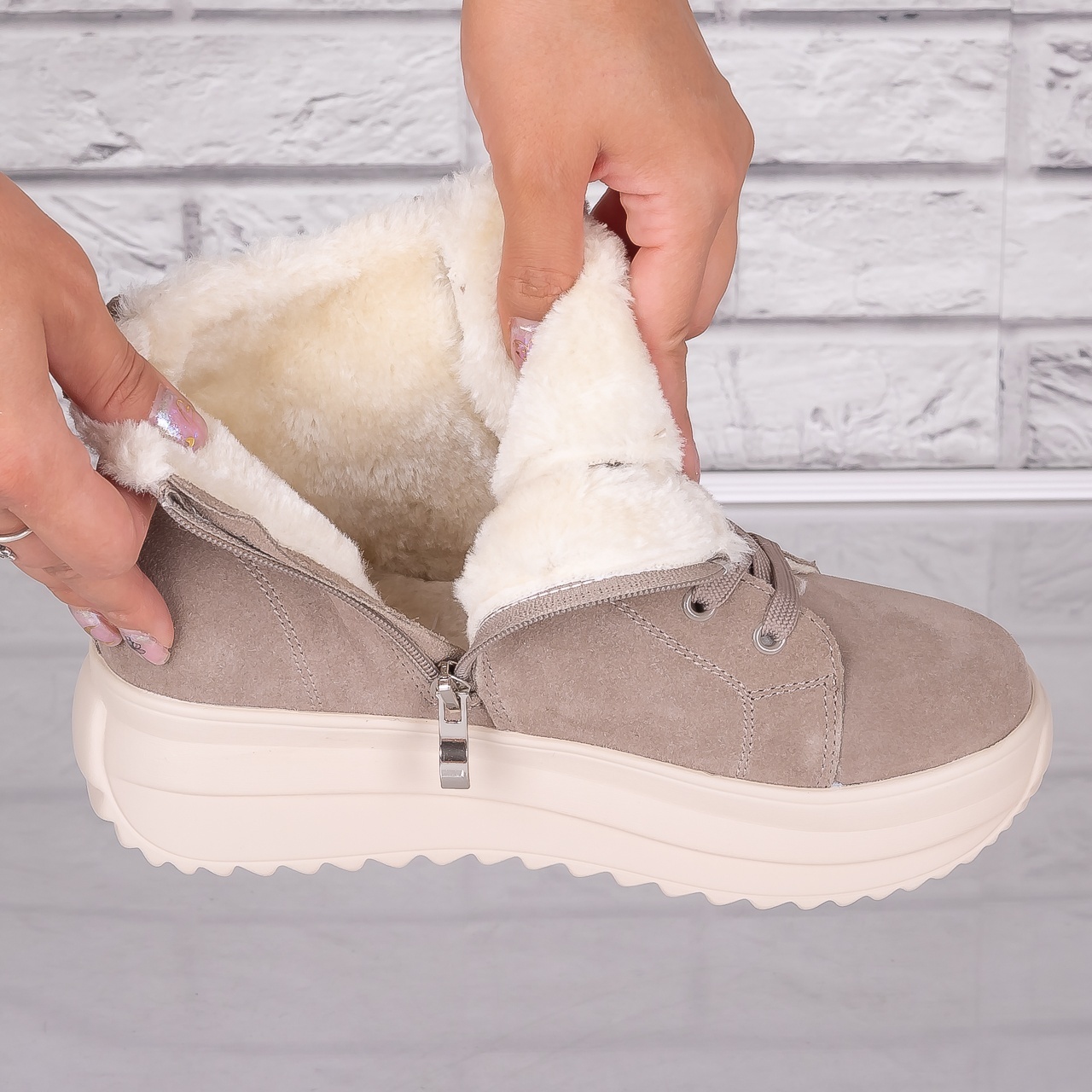 Ghete dama Imblanite Kaki din Piele Naturala Intoarsa Weber - 2 | YEO