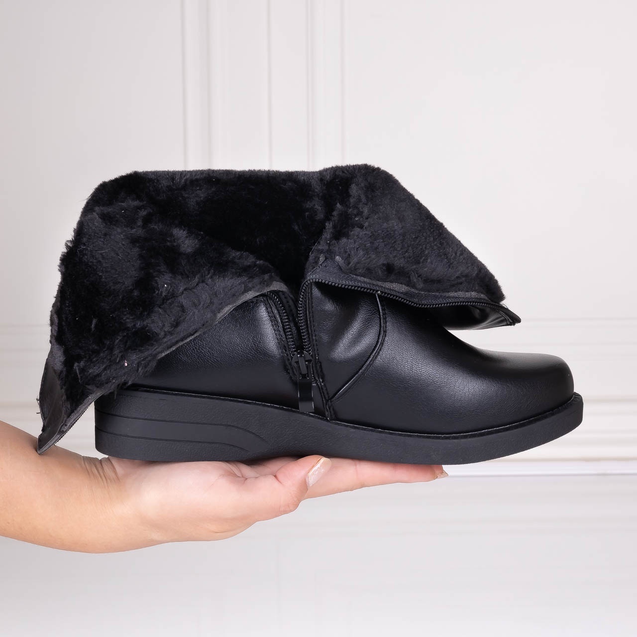 Ghete Dama Imblanite Negre din Piele Ecologica Anelca - 3 | YEO