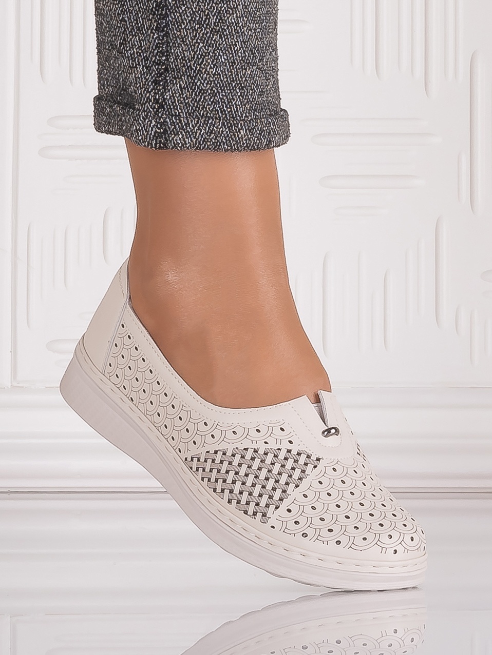 Pantofi casual Bej dama din Piele Ecologica Amosa - imagine 2