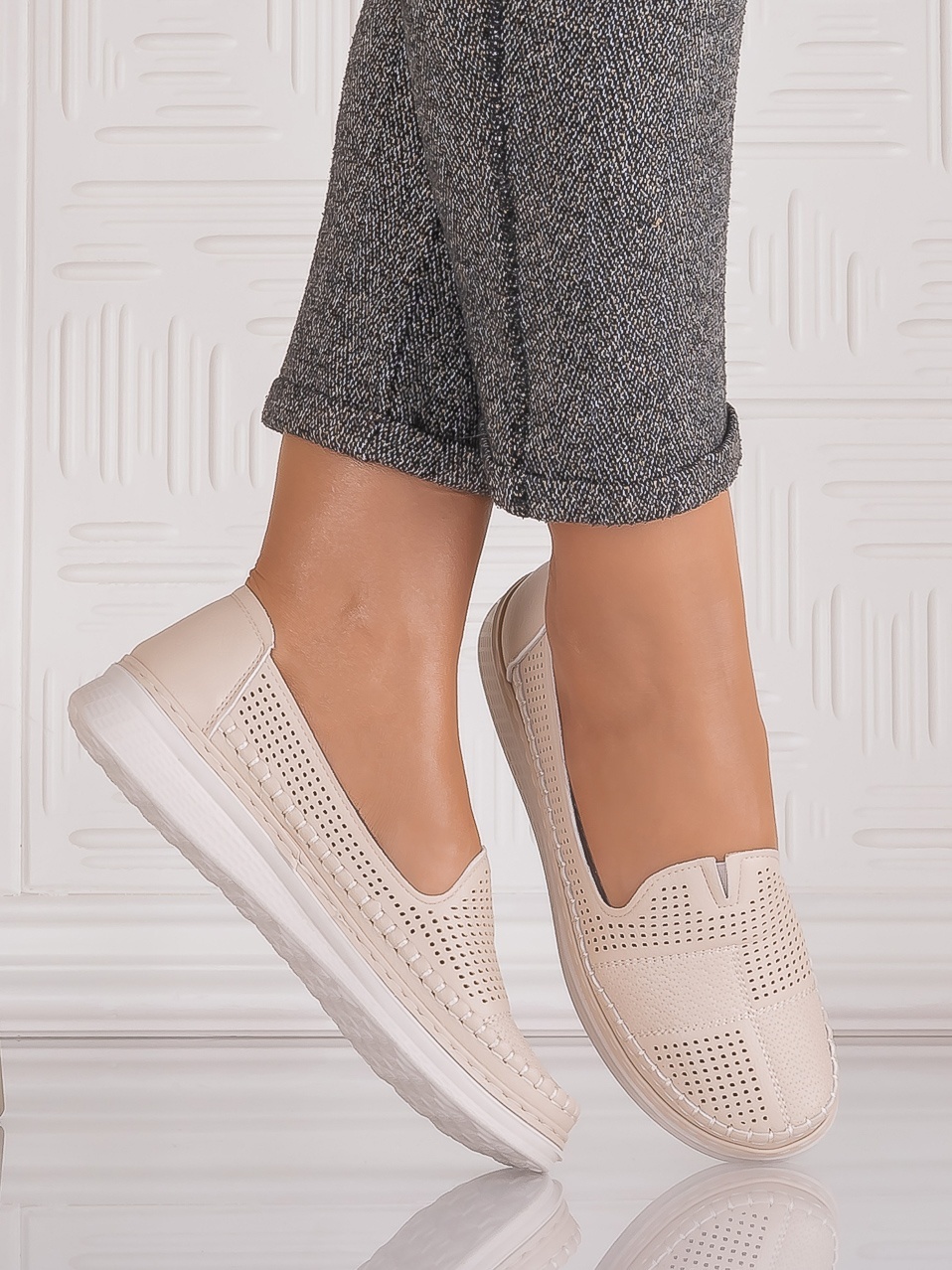 Pantofi casual Bej dama din Piele Ecologica Arsene - imagine 2