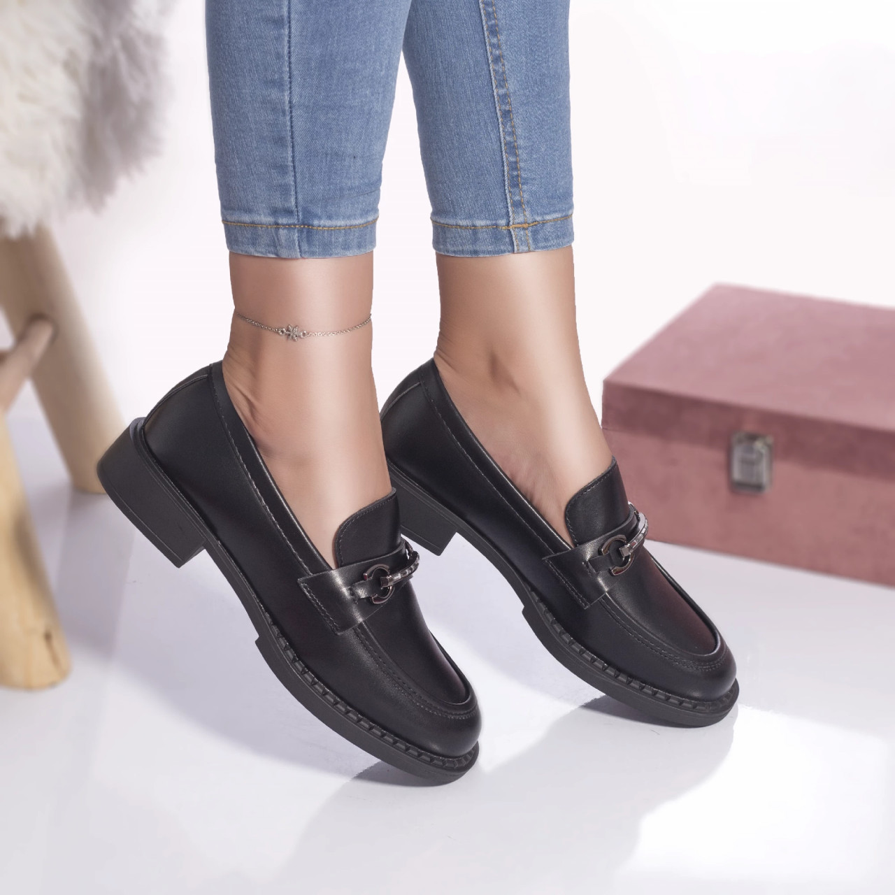 Pantofi casual mocasini dylana piele ecologica negru