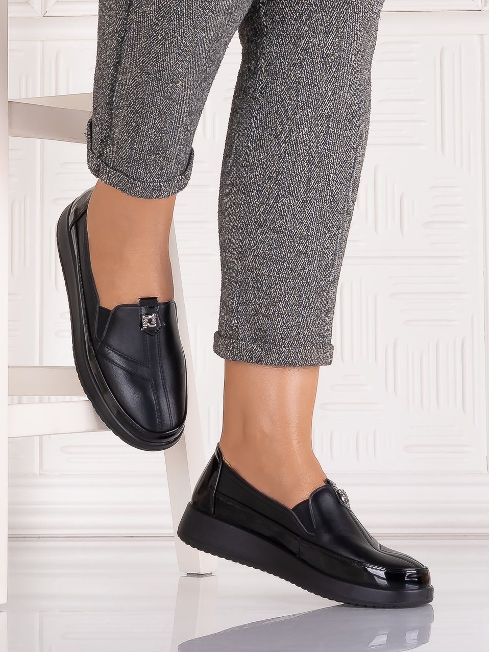 Pantofi casual Negrii dama din Piele Ecologica Assia - imagine 2