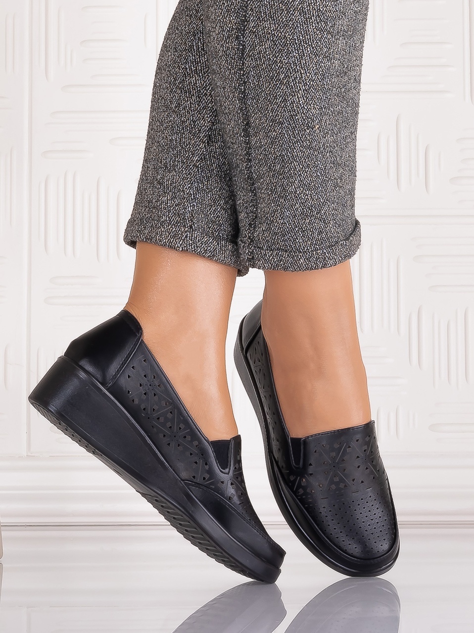 Pantofi casual Negrii dama din Piele Ecologica Aveline - imagine 4