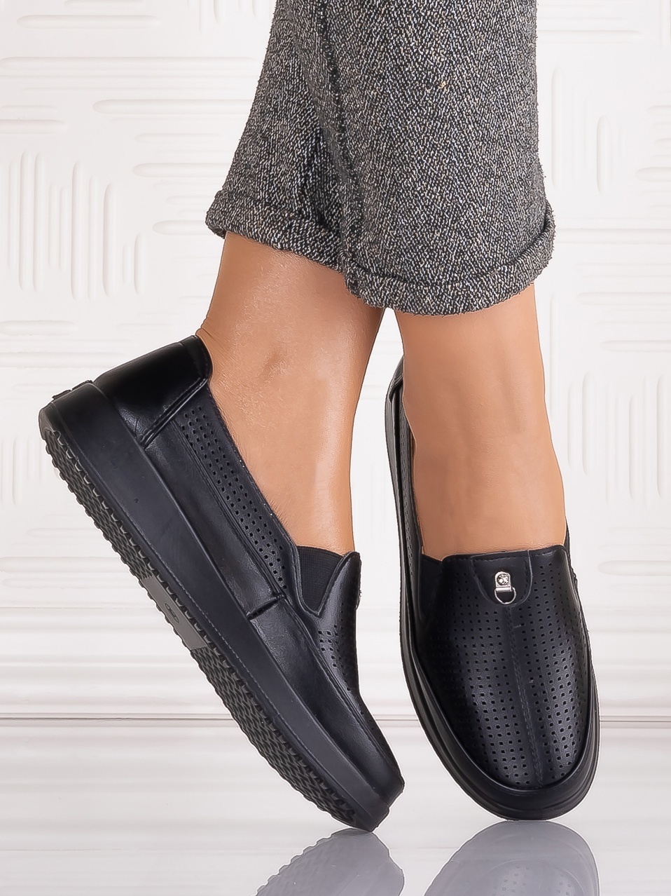 Pantofi casual Negrii dama din Piele Ecologica Romason - imagine 2