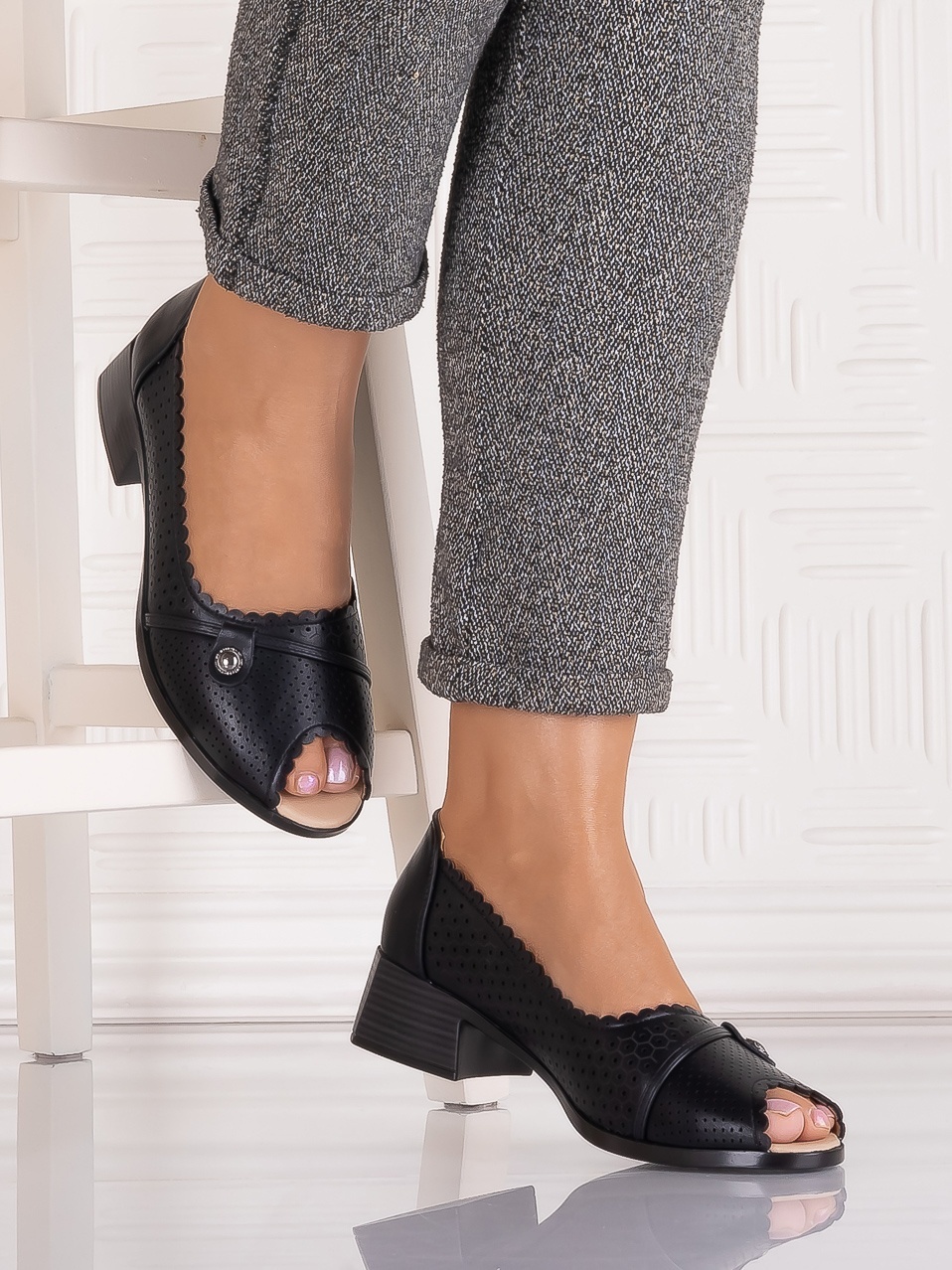 Pantofi casual Negrii dama din Piele Ecologica Samar - imagine 2