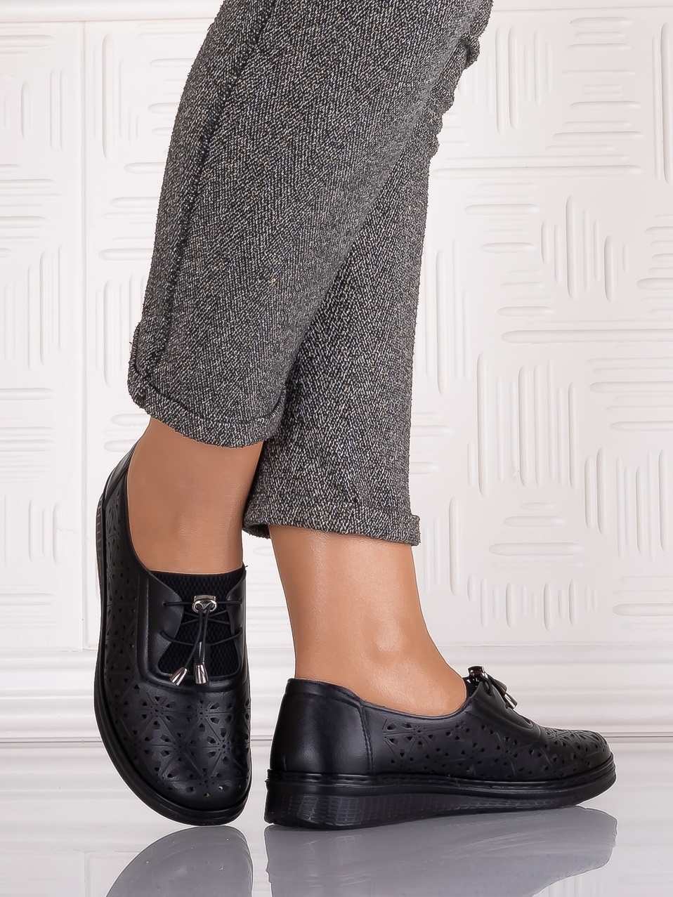 Pantofi casual Negrii dama din Piele Ecologica Sorata - imagine 5