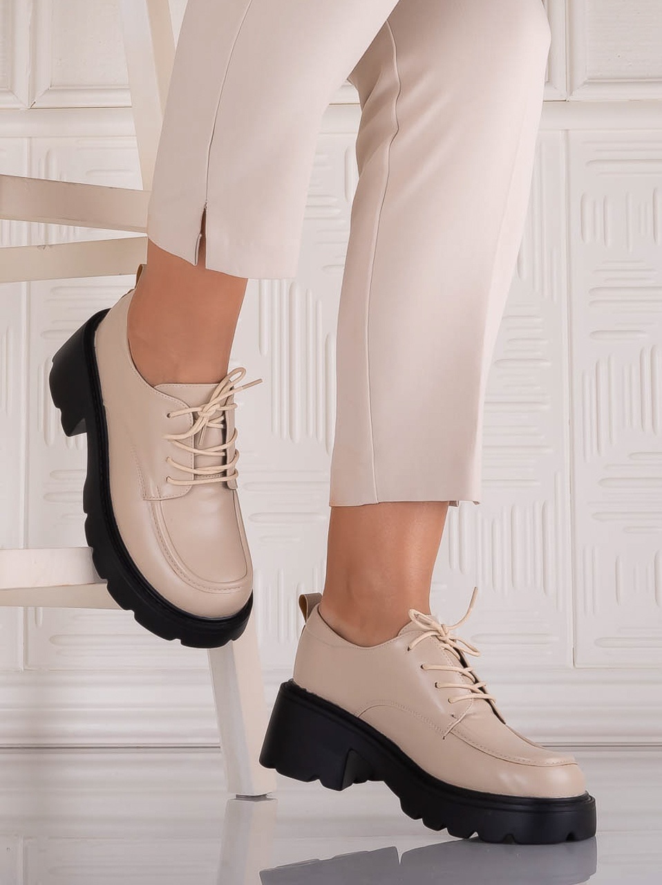 Pantofi dama casual Bej din Piele Ecologica Misayna - RORA - imagine 2