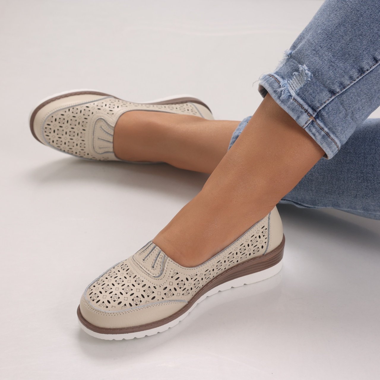 Pantofi dama casual Bej din Piele Naturala Zenova - 1 | YEO