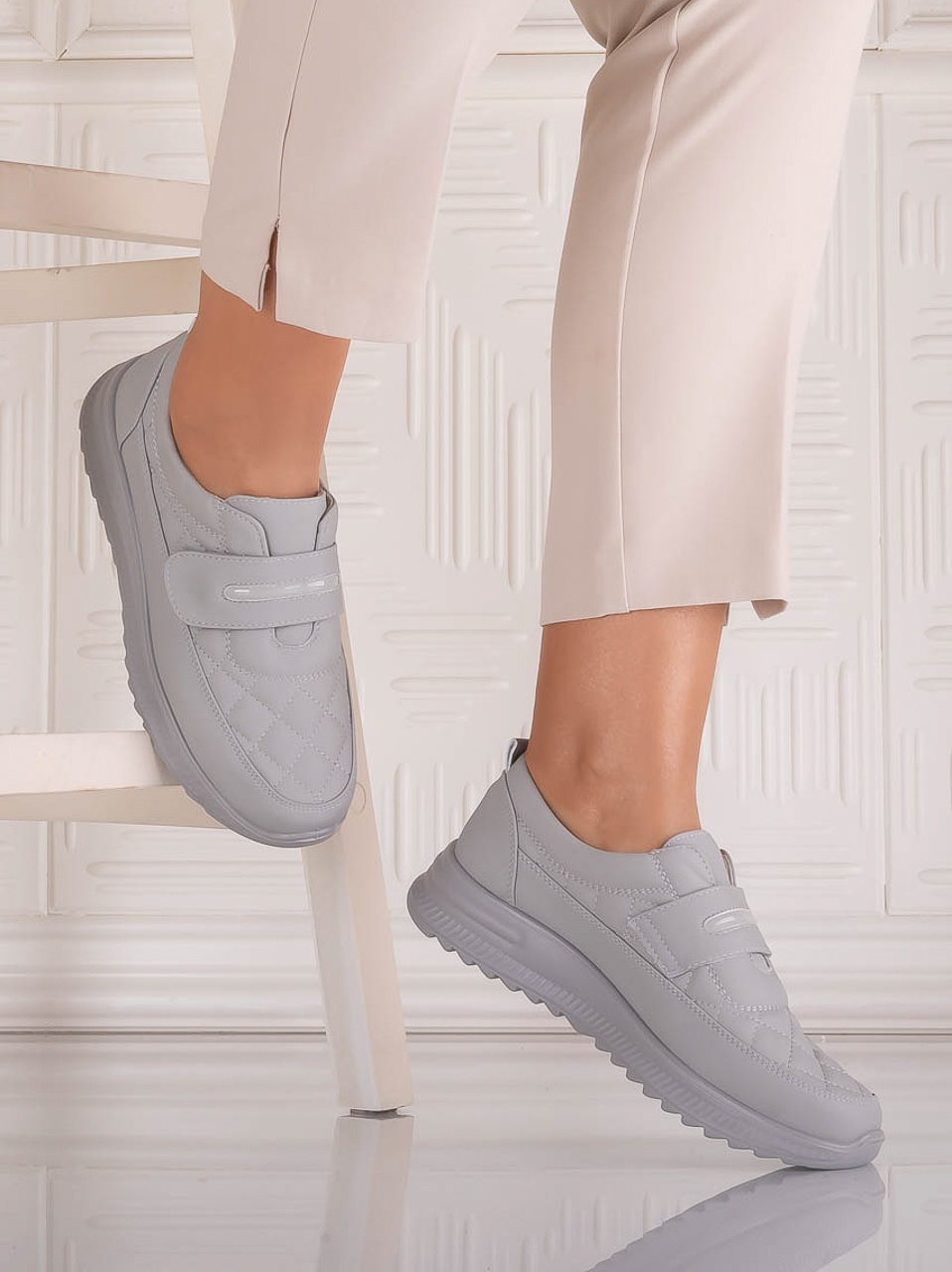 Pantofi dama Casual Gri din Piele Ecologica Osica - imagine 2