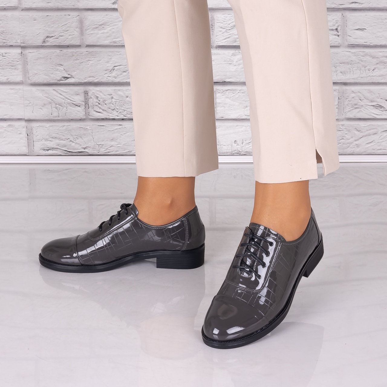 Pantofi dama casual Gri piele ecologica Maisie - 4 | YEO