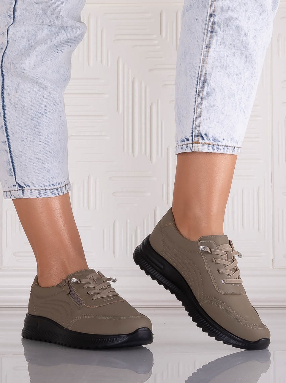 Pantofi dama Casual Kaki din Piele Ecologica Savira - imagine 4