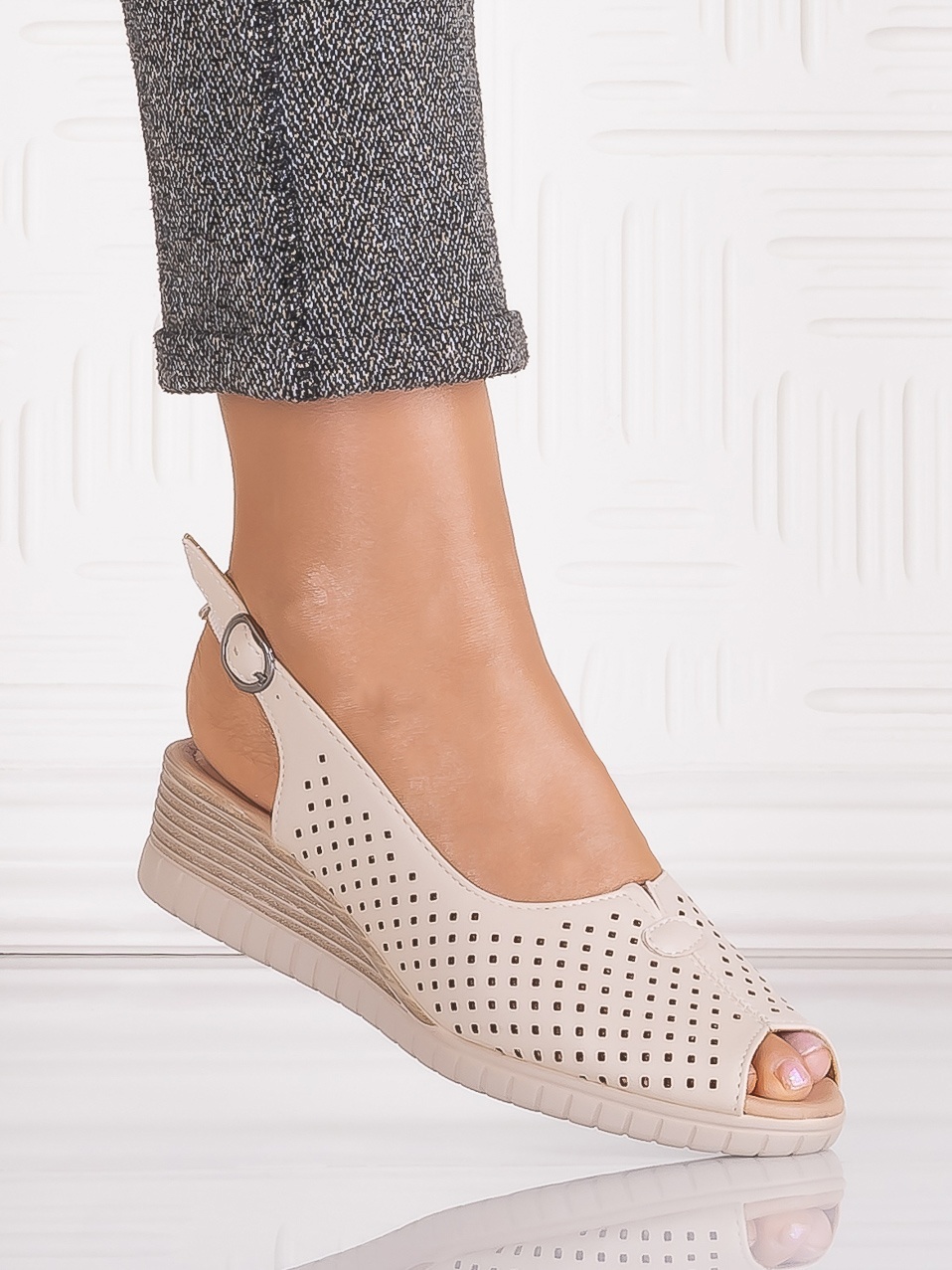 Sandale casual Bej dama din Piele Ecologica Seliorra - imagine 2