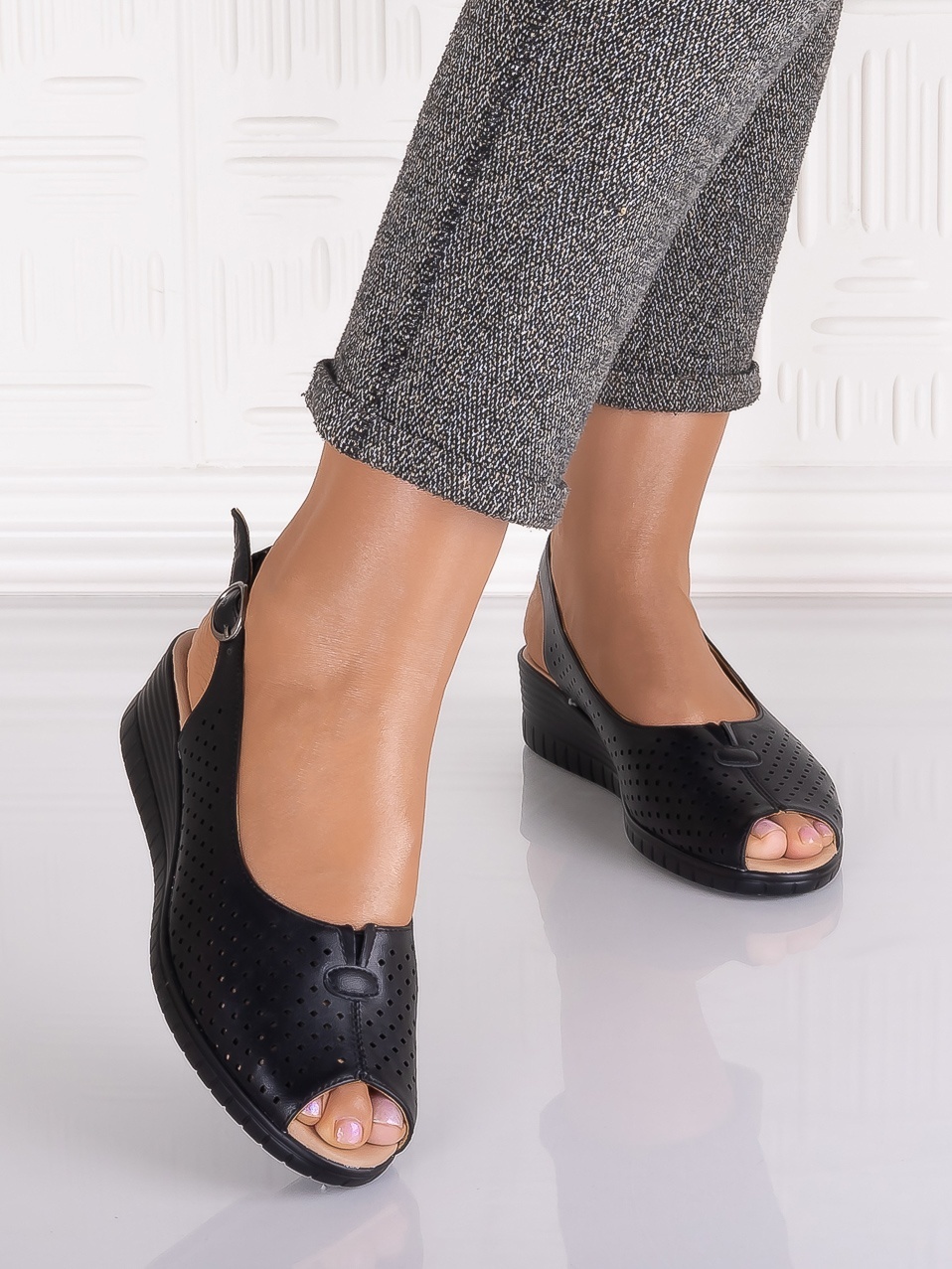 Sandale casual Negre dama din Piele Ecologica Seliorra - imagine 5