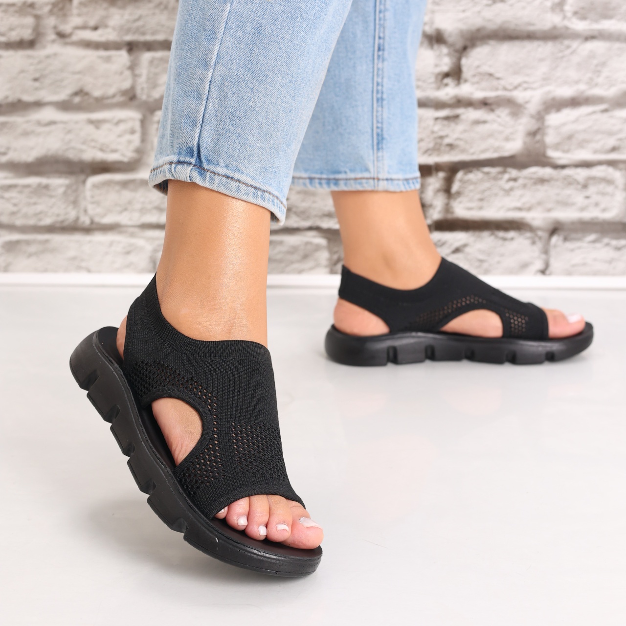 Sandale dama fara toc Negre din Textil Analga - 3 | YEO