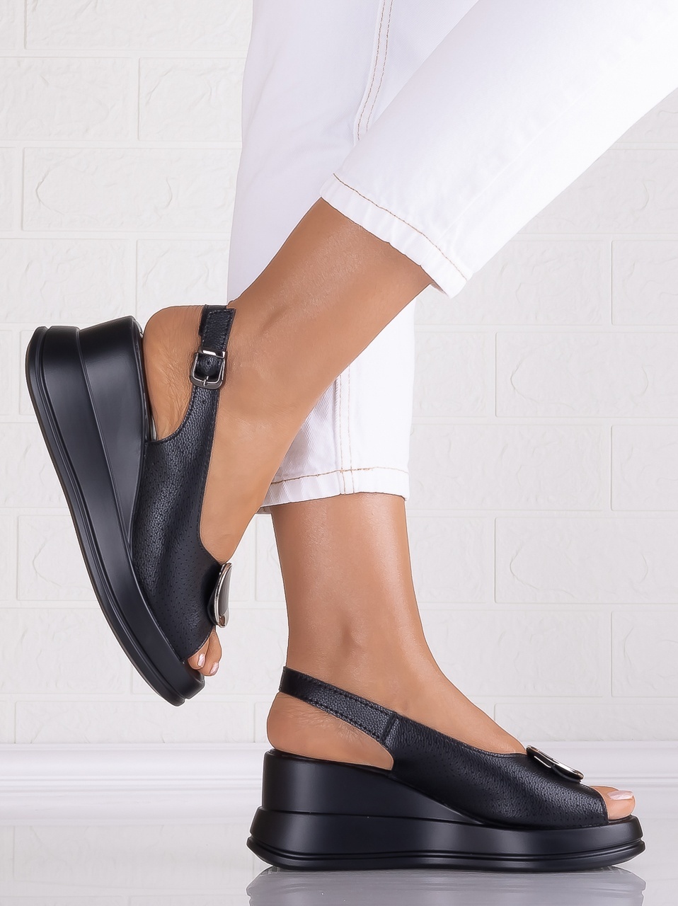Sandale dama Negre din piele naturala Aiba - imagine 5