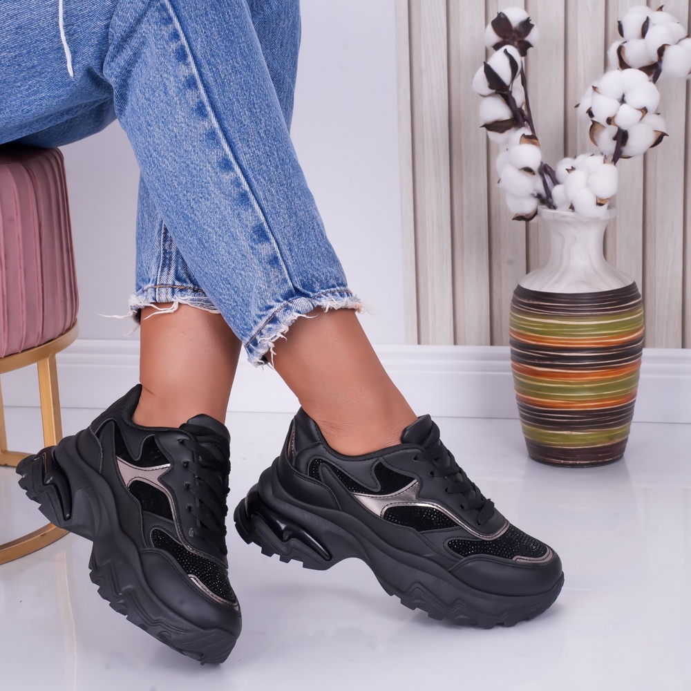 Sneakers dama Negri din Piele Ecologica Helena