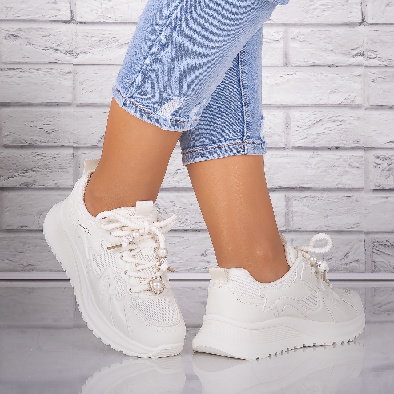 Adidasi dama Bej din Piele Eco/ Textil Tanada - 2 | YEO